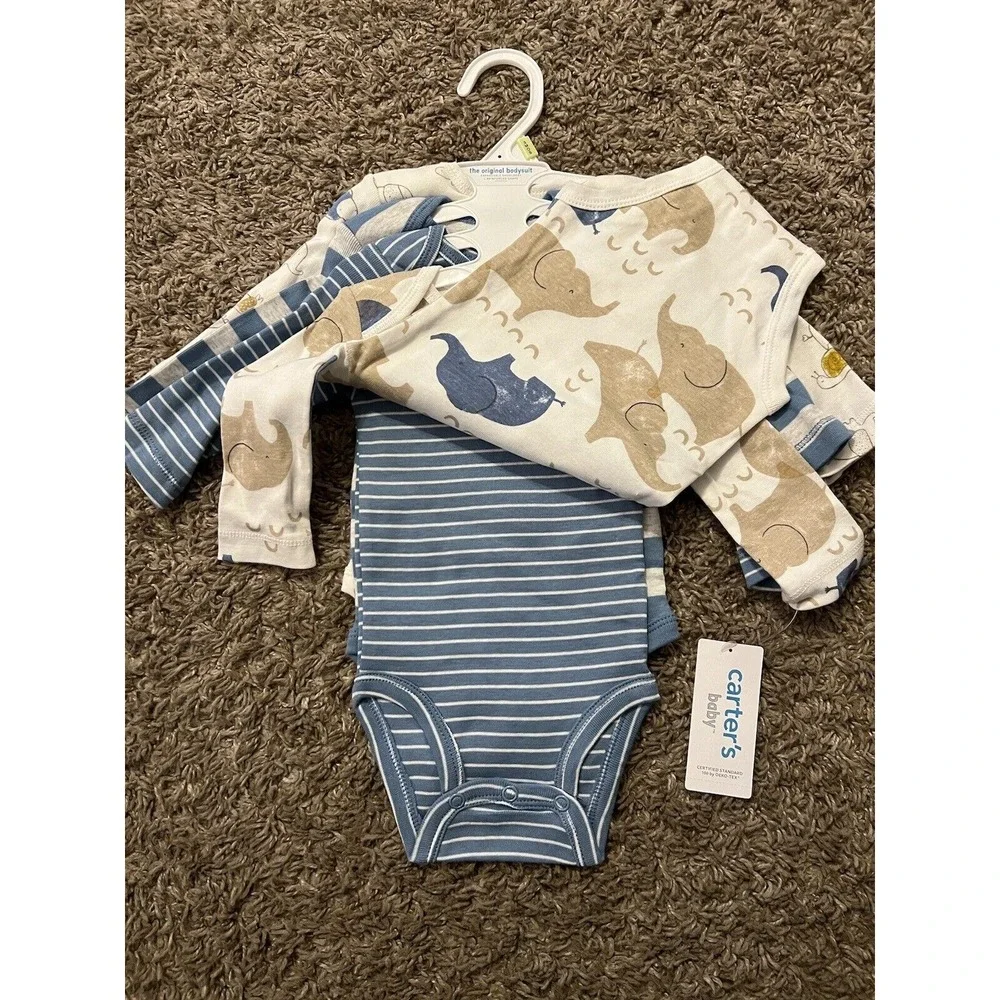 Carter's Baby Boys Set of‎ 4 Pack of Long Sleeve One Piece Bodysuits Size 3 mos.